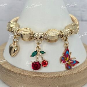 Gold Charm Bracelet with Heart, Cherry, and Butterfly BR231